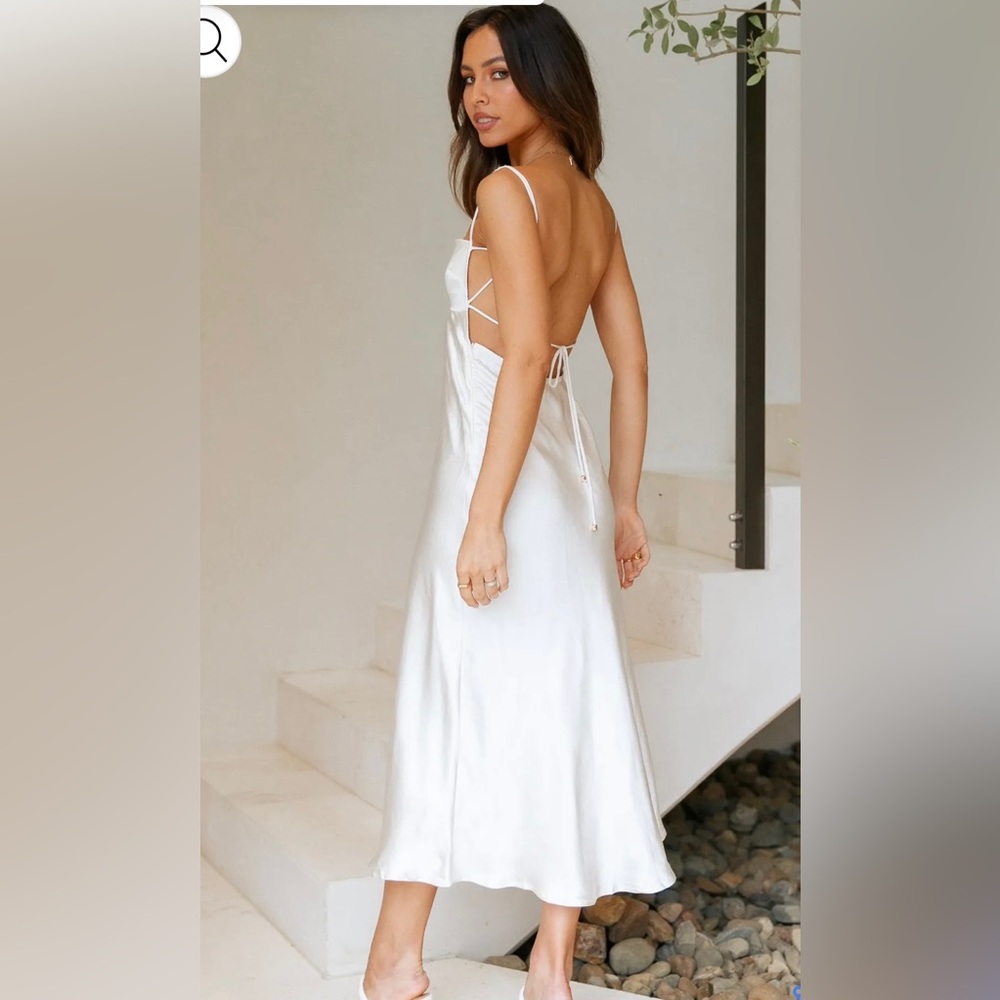 Hello Molly White Silky Midi Dress